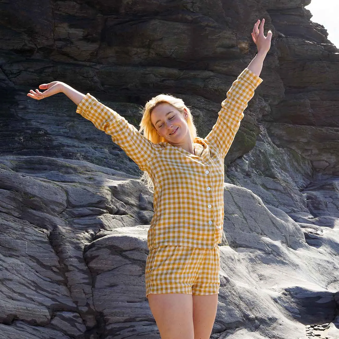 Gingham Pyjama Shorts Set, Honey