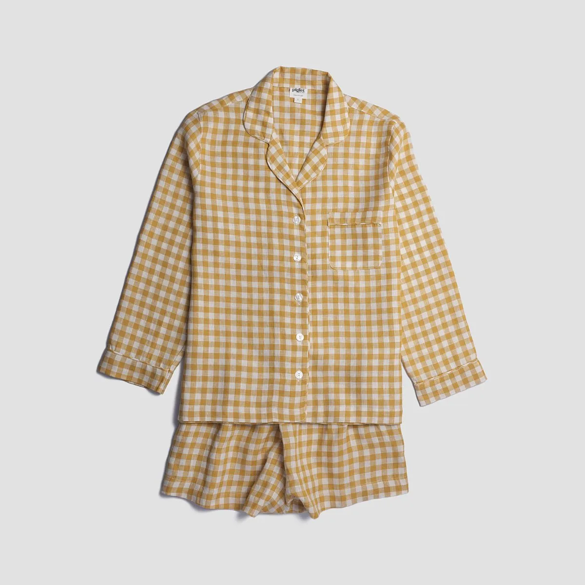 Gingham Pyjama Shorts Set, Honey