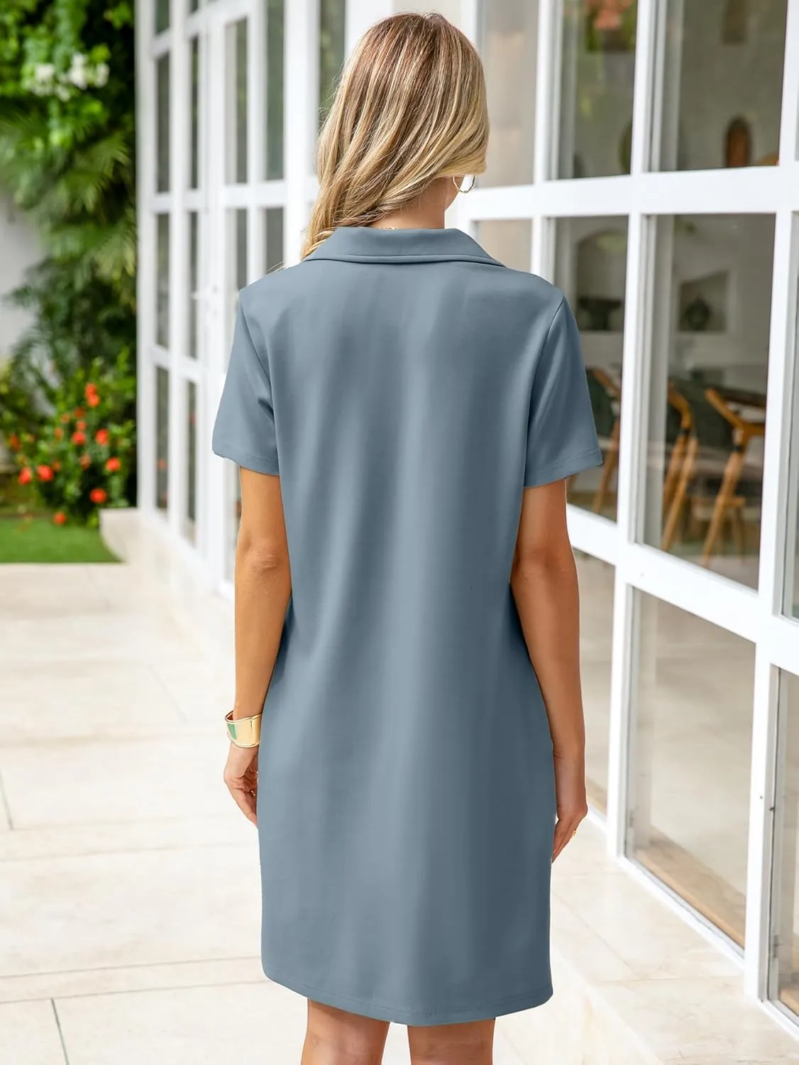 Glamaker Women T Shirt Summer Dress Casual Business Mini Loose V-Neck Short Sleeve Striped Dresses Pockets 2025 Trendy