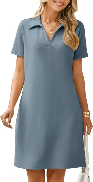 Glamaker Women T Shirt Summer Dress Casual Business Mini Loose V-Neck Short Sleeve Striped Dresses Pockets 2025 Trendy