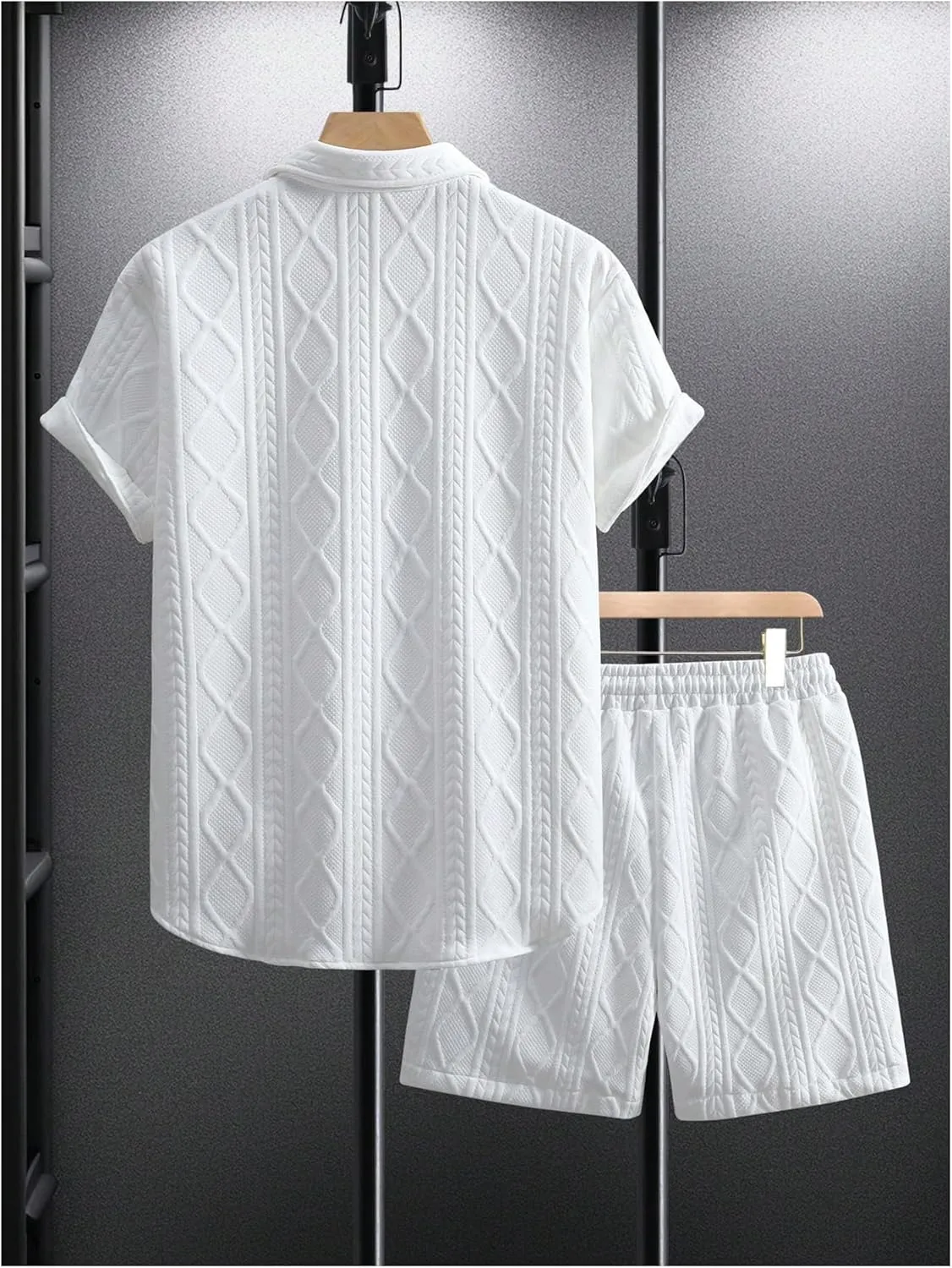 GORGLITTER Men's 2 Piece Outfits Waffle Knit Button Down Shirt Top and Shorts Set