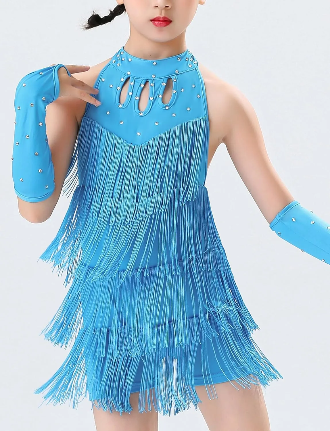 Happy Cherry Girls Latin Short Bodysuit Dress Sleeveless Tassels Dancewear Samba Rumba Jazz Cha Cha Dance Costume 3-14Y