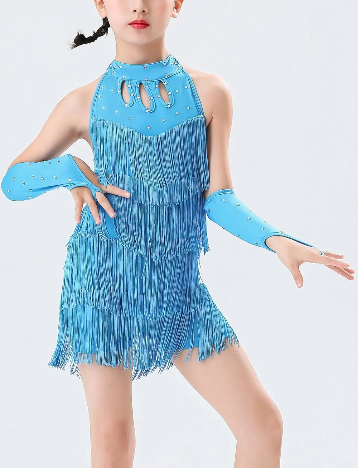 Happy Cherry Girls Latin Short Bodysuit Dress Sleeveless Tassels Dancewear Samba Rumba Jazz Cha Cha Dance Costume 3-14Y