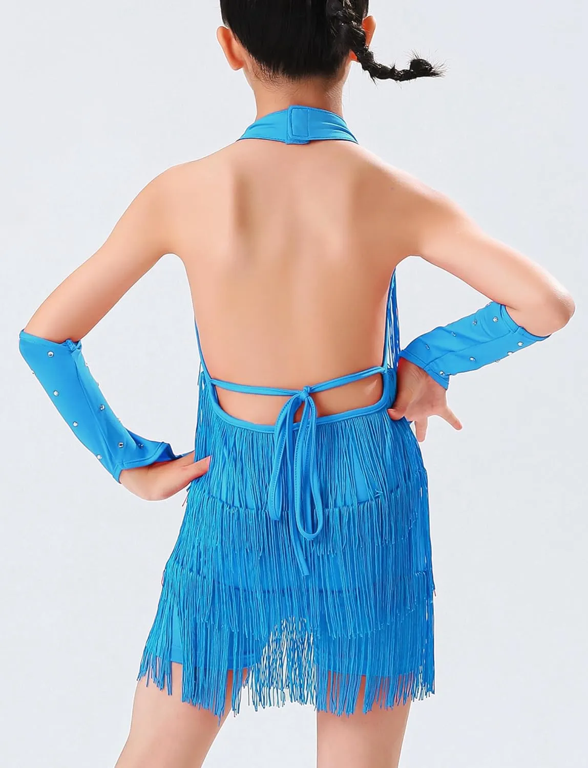 Happy Cherry Girls Latin Short Bodysuit Dress Sleeveless Tassels Dancewear Samba Rumba Jazz Cha Cha Dance Costume 3-14Y