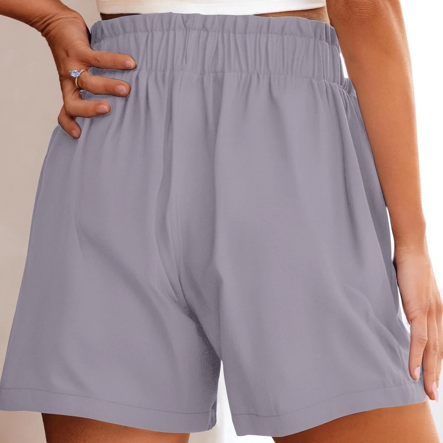 HGps8w Cotton Linen Shorts for Women 2025 Comfy Paperbag Elastic Waist Casual Summer Lightweight Short Pants with Pockets