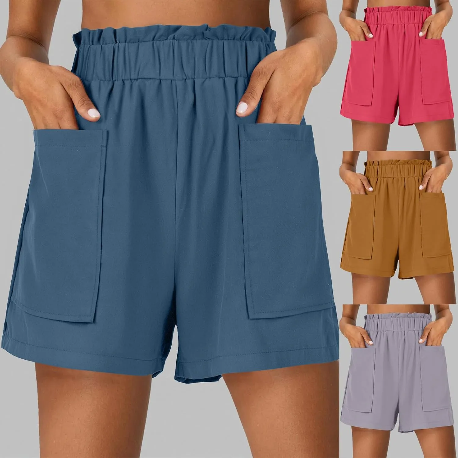 HGps8w Cotton Linen Shorts for Women 2025 Comfy Paperbag Elastic Waist Casual Summer Lightweight Short Pants with Pockets