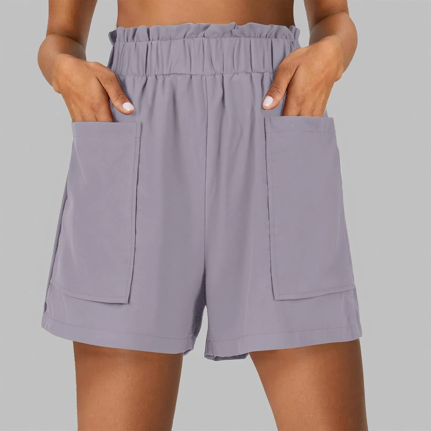 HGps8w Cotton Linen Shorts for Women 2025 Comfy Paperbag Elastic Waist Casual Summer Lightweight Short Pants with Pockets