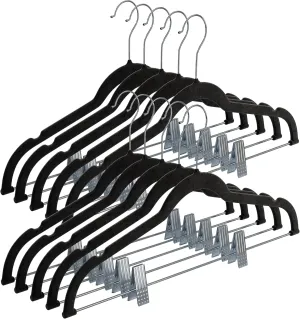 Home-it Pants Hangers With Clips 10 Pack - Black Velvet Non Slip Space-Saving for Pants, Skirts, Coats, Dresses, Tank Tops, Clothes - Felt Ultra Thin