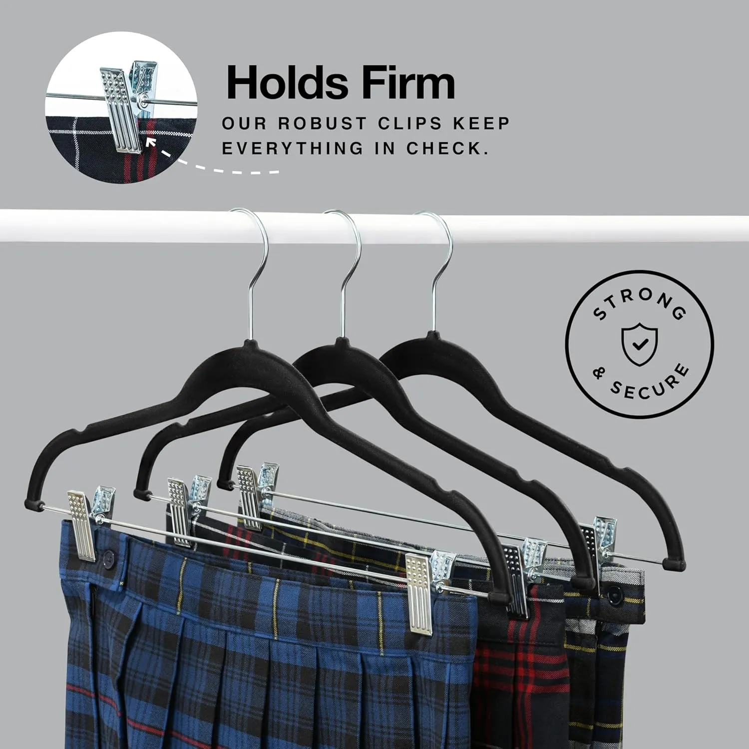 Home-it Pants Hangers With Clips 10 Pack - Black Velvet Non Slip Space-Saving for Pants, Skirts, Coats, Dresses, Tank Tops, Clothes - Felt Ultra Thin
