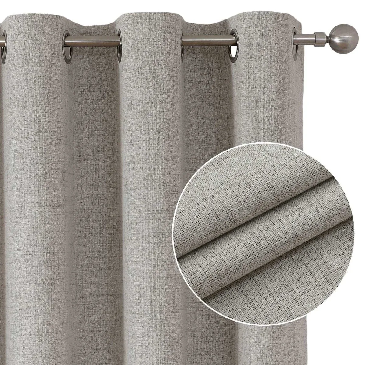 Joydeco 100% Blackout Curtains 96 Inches Long 2 Panels Set, Linen 96 Inch Blackout Curtains 2 Panels, Room Darkening Textured Curtains for Bedroom Living Room Window (52x96 inch,Greyish White)