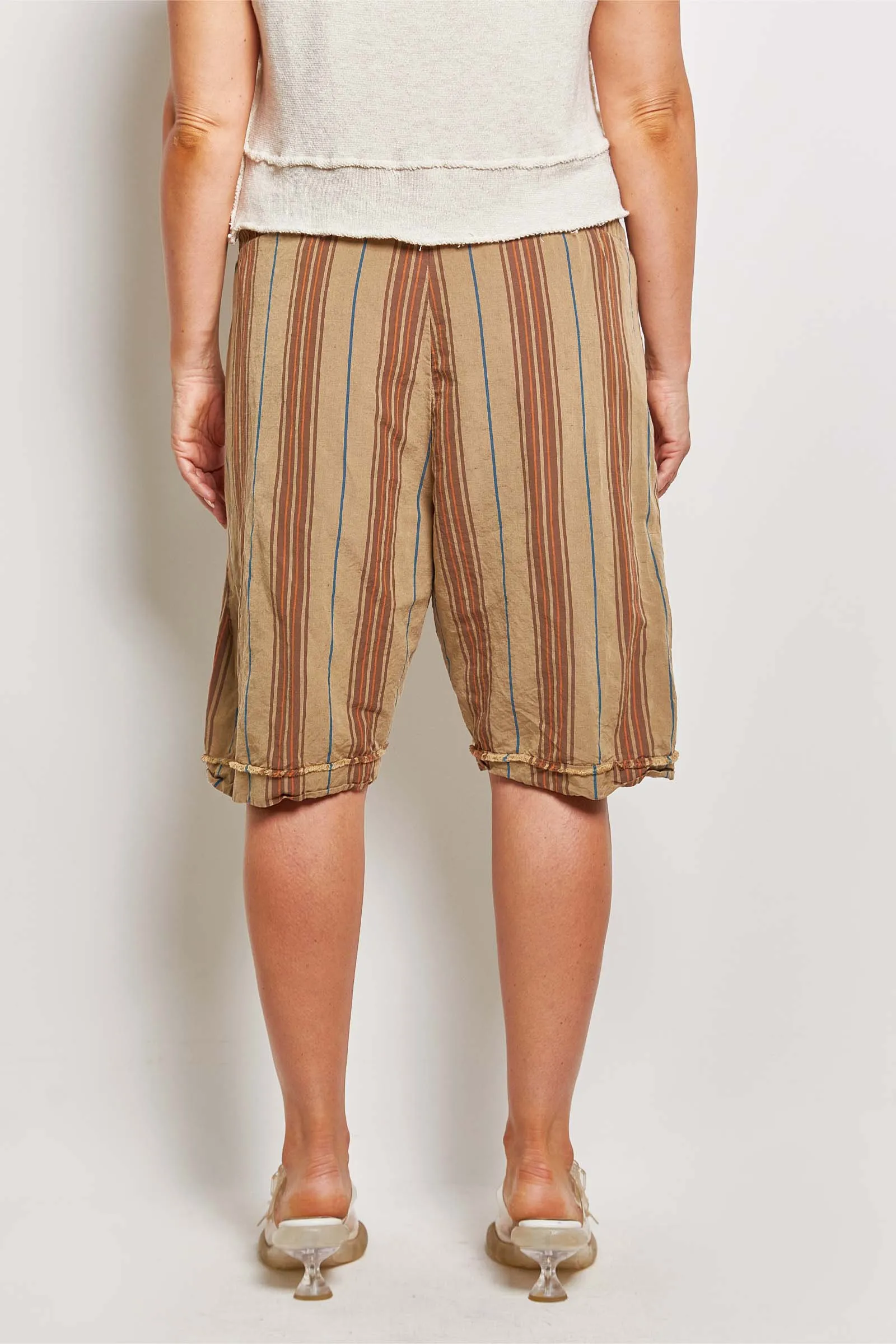 kooler khaki stripe linen shorts