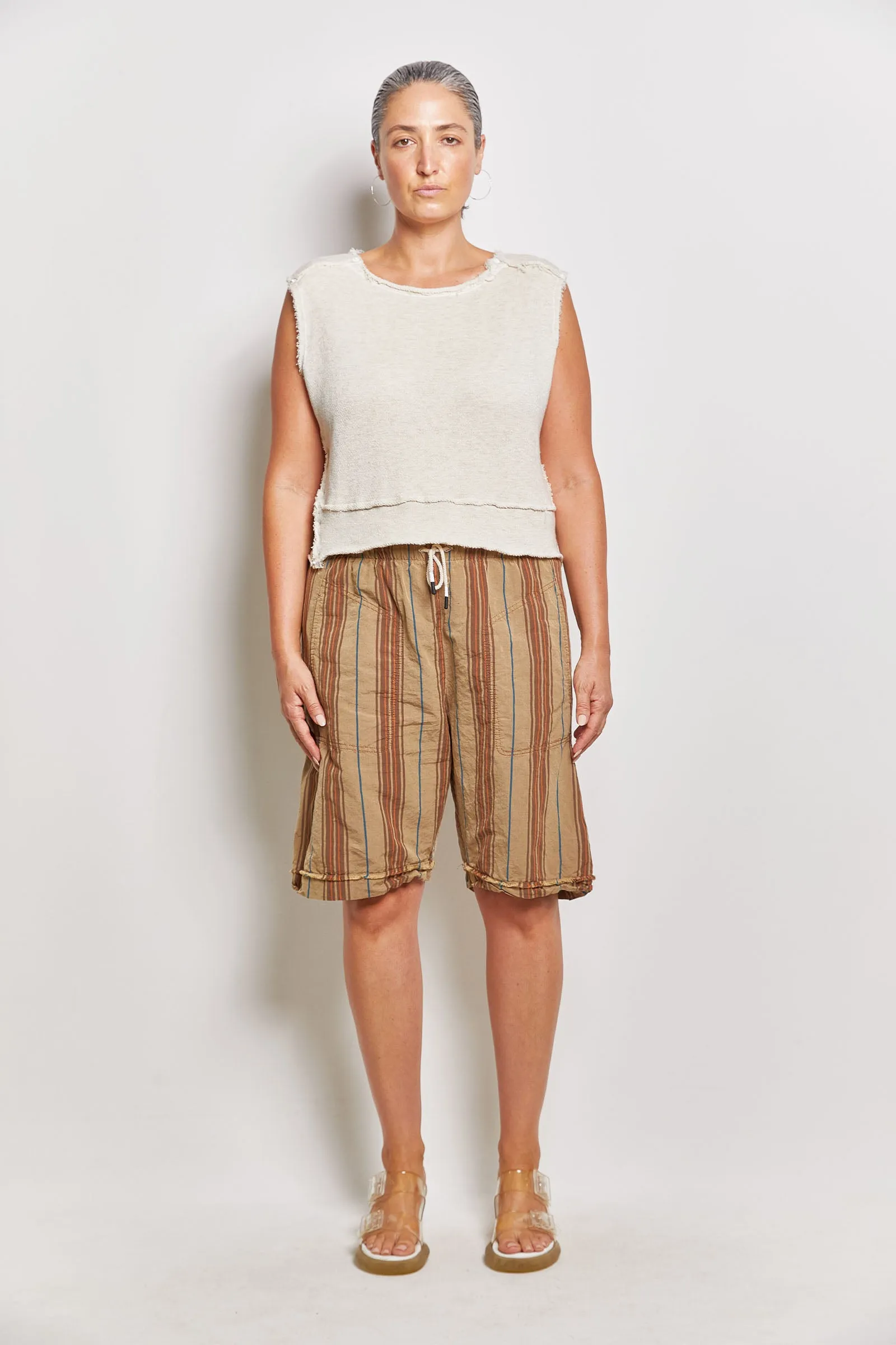 kooler khaki stripe linen shorts