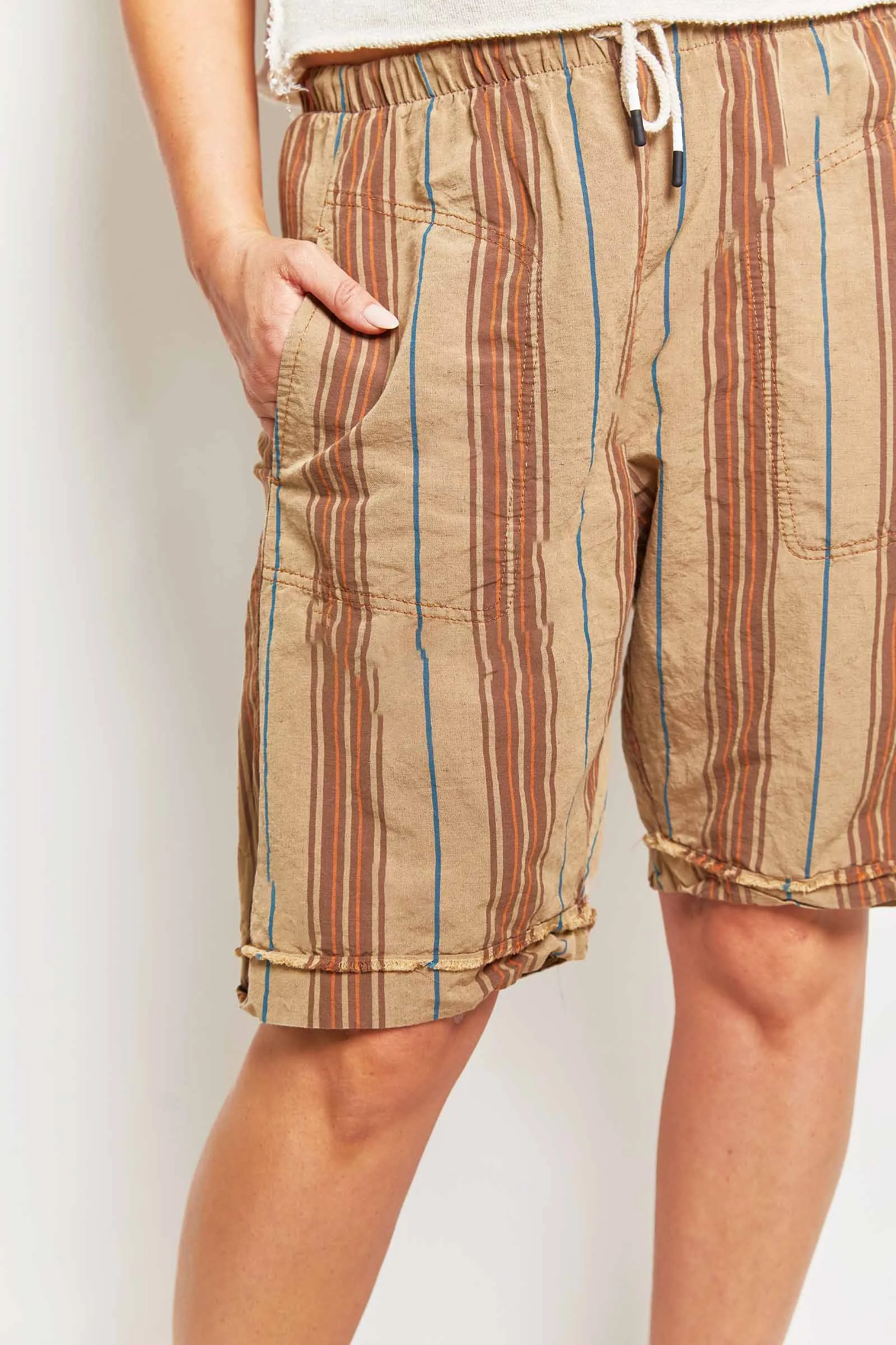 kooler khaki stripe linen shorts
