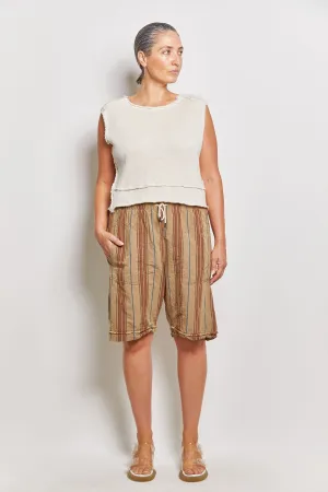 kooler khaki stripe linen shorts