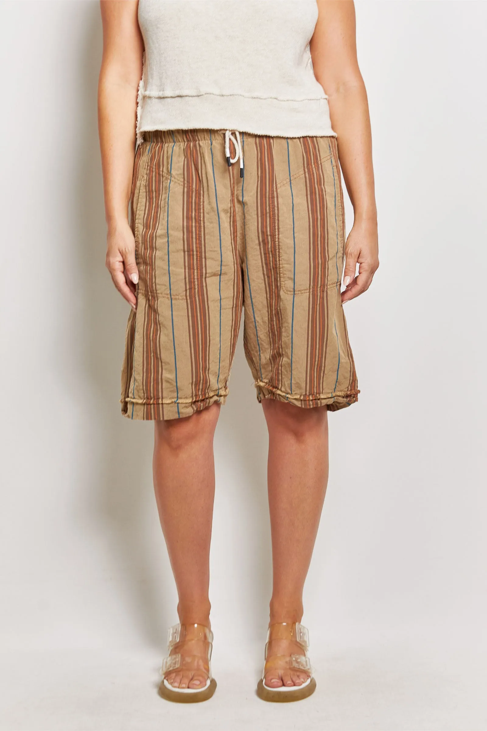 kooler khaki stripe linen shorts
