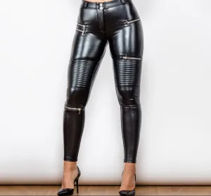 Leather motorcycle leggings pants with fur inside