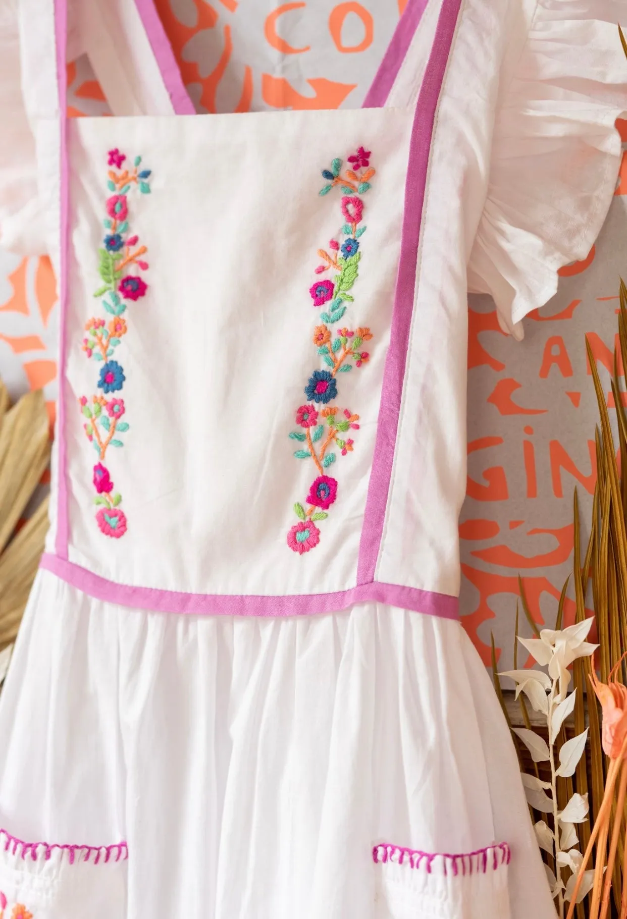 Lilas Dress Salt cotton voile with hand embroidery