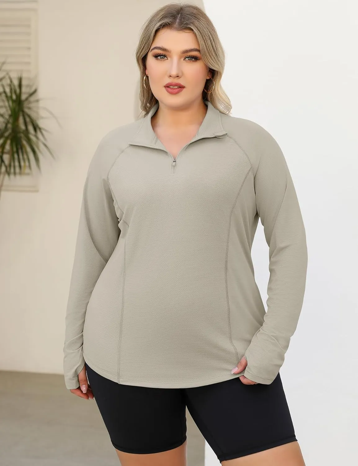 LOMON Womens Plus Size Workout Tops Long Sleeve 1/4 Zip UV Sun Protection Quick Dry Hiking Athletic Shirts Rash Guard UPF 50 