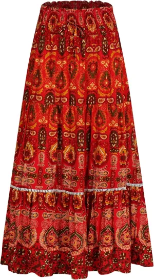 Long Skirts for Women High Waist Pleated A-Line Floral Maxi Skirts Summer Swing Cover-up