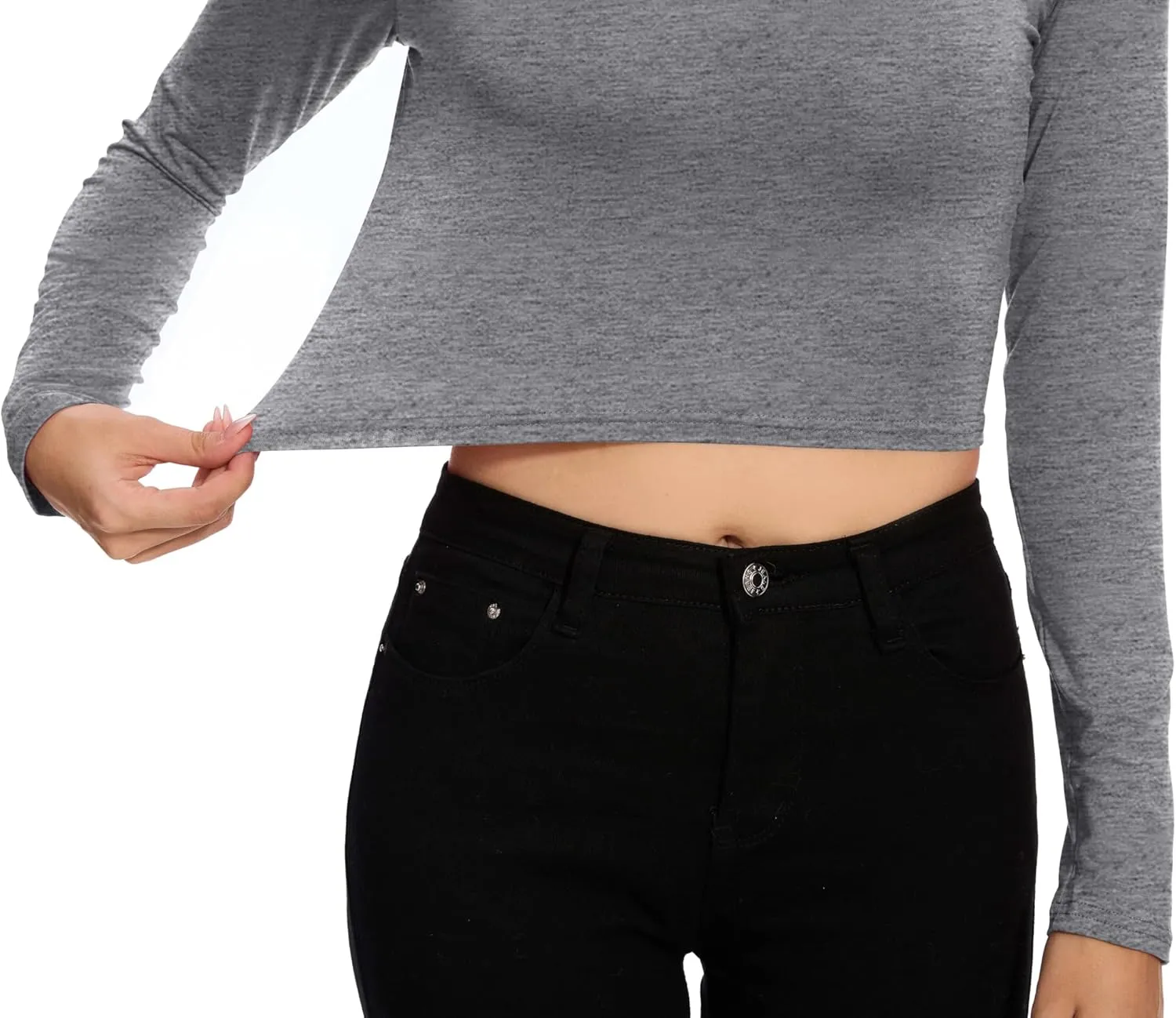 MadHeart Womens Long Sleeve Crop Tops Slim Fit Cropped Mock Neck Base Layer Shirts