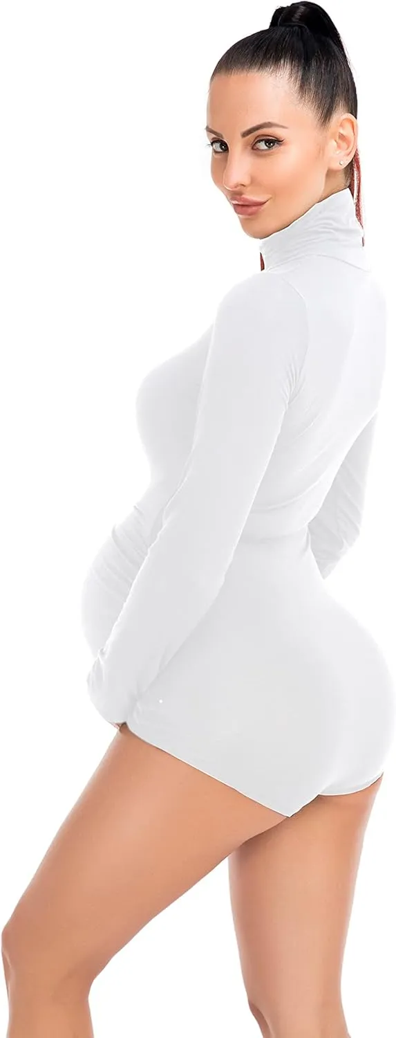 Maternity Shirt Bodysuit for Photoshoot Pregnant Women Long Sleeve Basic Top Mock Bodycon Photography