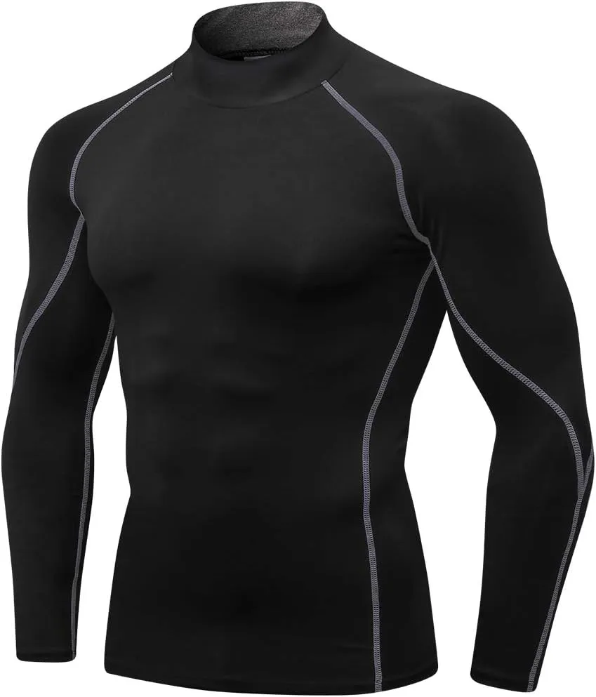 Men's Athletic Compression Shirts Long Sleeve Workout T-Shirt Mock Turtleneck Base Layer Undershirt Tops
