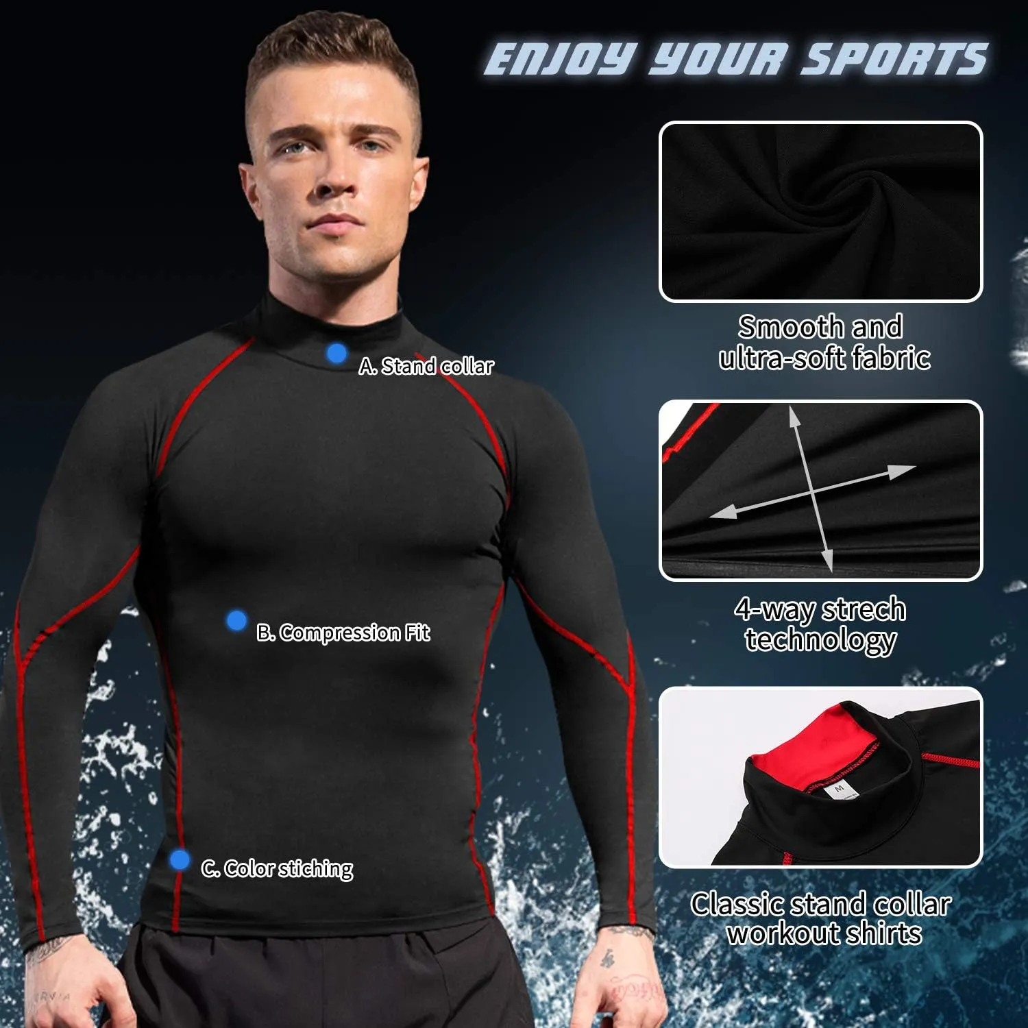 Men's Athletic Compression Shirts Long Sleeve Workout T-Shirt Mock Turtleneck Base Layer Undershirt Tops