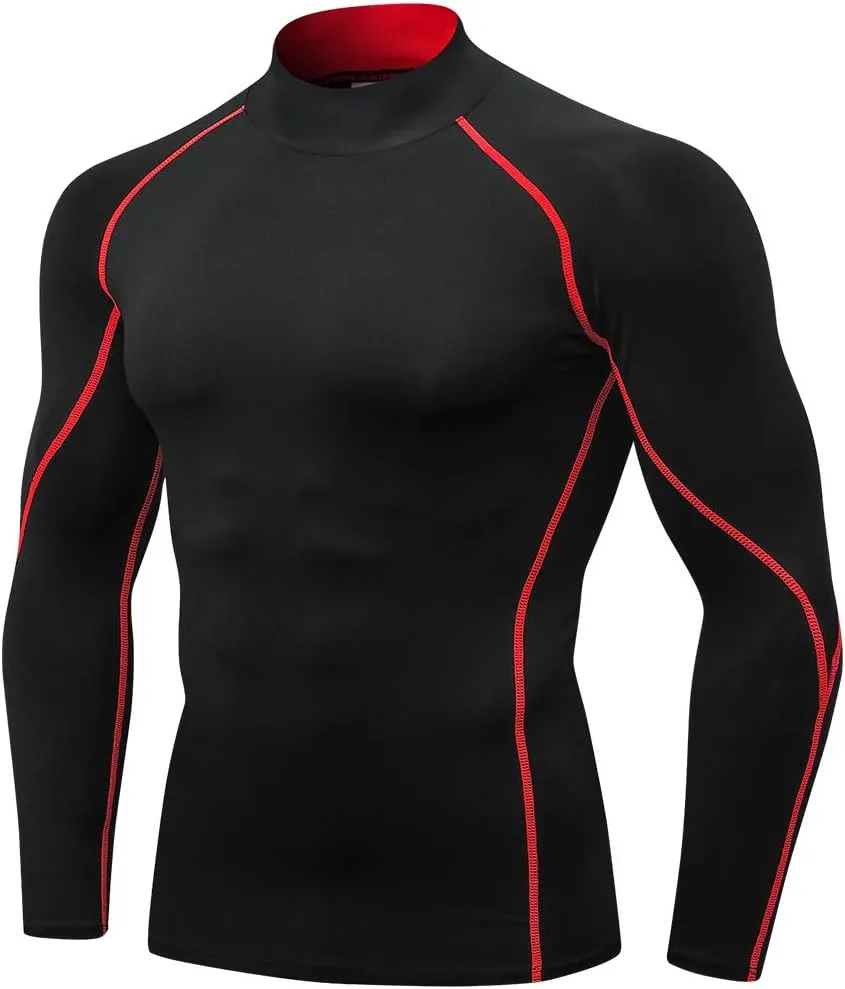 Men's Athletic Compression Shirts Long Sleeve Workout T-Shirt Mock Turtleneck Base Layer Undershirt Tops