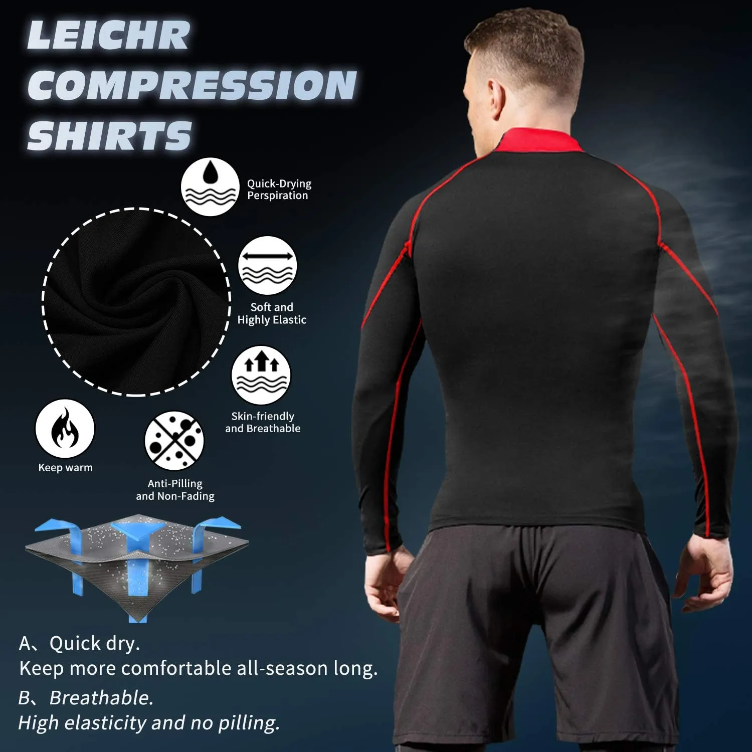 Men's Athletic Compression Shirts Long Sleeve Workout T-Shirt Mock Turtleneck Base Layer Undershirt Tops