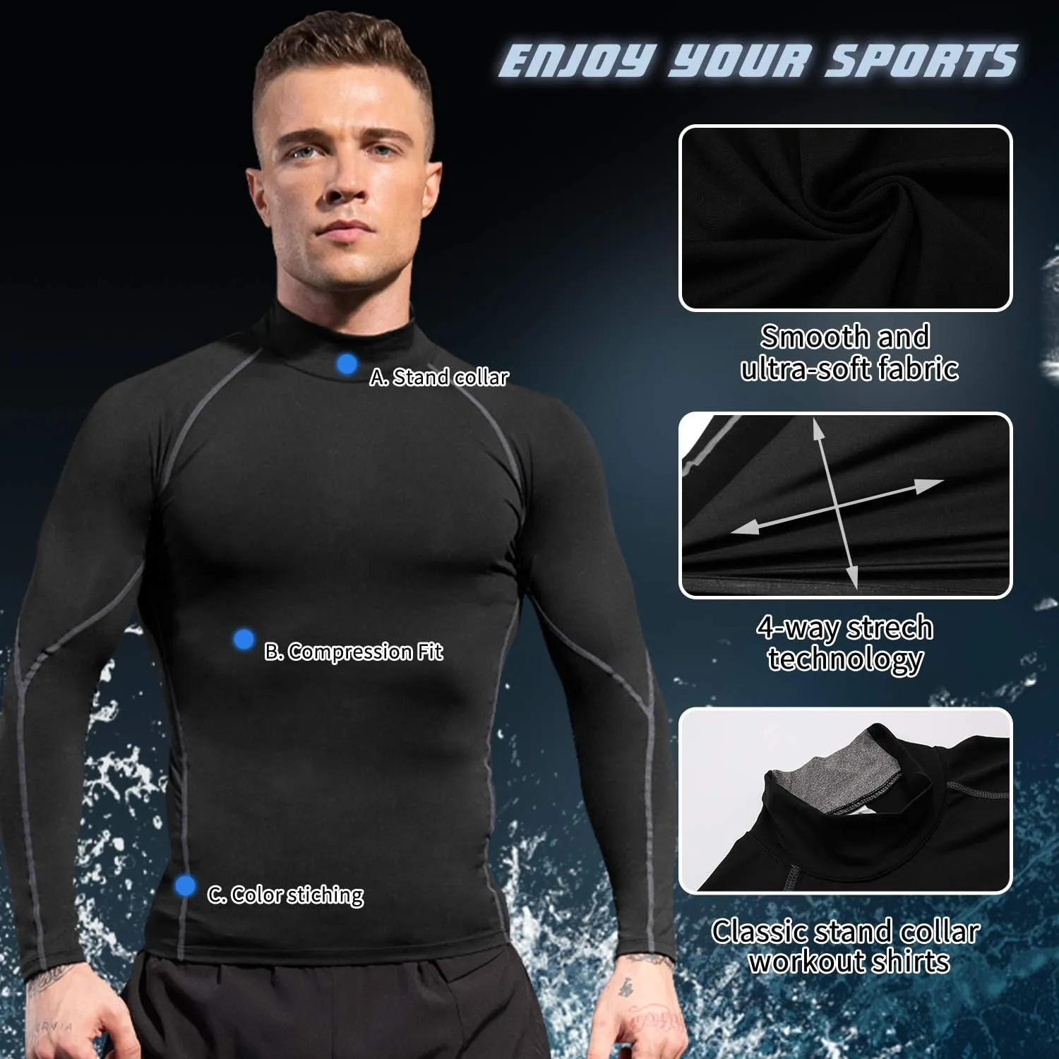 Men's Athletic Compression Shirts Long Sleeve Workout T-Shirt Mock Turtleneck Base Layer Undershirt Tops
