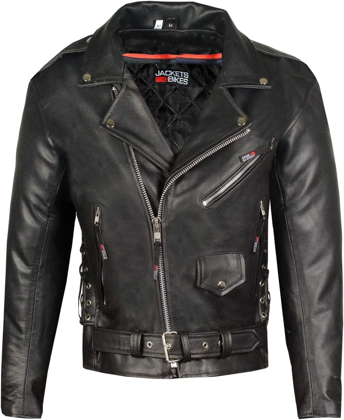 Men's ICONIC Brando Leather Motorcycle Jacket Premium Real Natural Buffalo Biker Jacket - Side Laces Concealed Carry Pockets, All-Season Leather Motorcycle Jacket for Men Black L