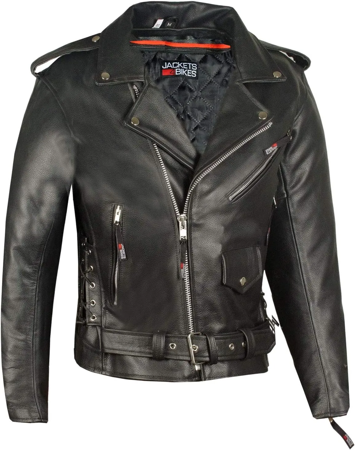 Men's ICONIC Brando Leather Motorcycle Jacket Premium Real Natural Buffalo Biker Jacket - Side Laces Concealed Carry Pockets, All-Season Leather Motorcycle Jacket for Men Black L