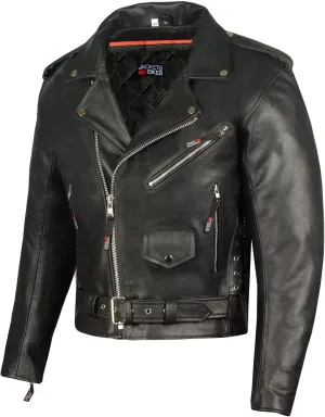 Men's ICONIC Brando Leather Motorcycle Jacket Premium Real Natural Buffalo Biker Jacket - Side Laces Concealed Carry Pockets, All-Season Leather Motorcycle Jacket for Men Black L