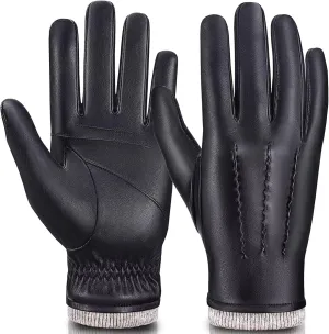 Mens Leather Gloves Touchscreen Texting, Winter Gloves Men Warm Thermal Wool Fleece Lined, Driving Gloves Anti-slip