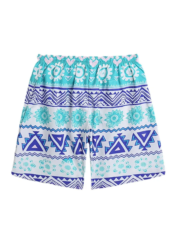 Men's Quick Dry Floral & Geometric Print Board Shorts with Mesh Lining