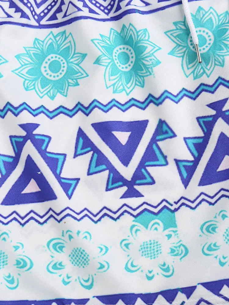 Men's Quick Dry Floral & Geometric Print Board Shorts with Mesh Lining