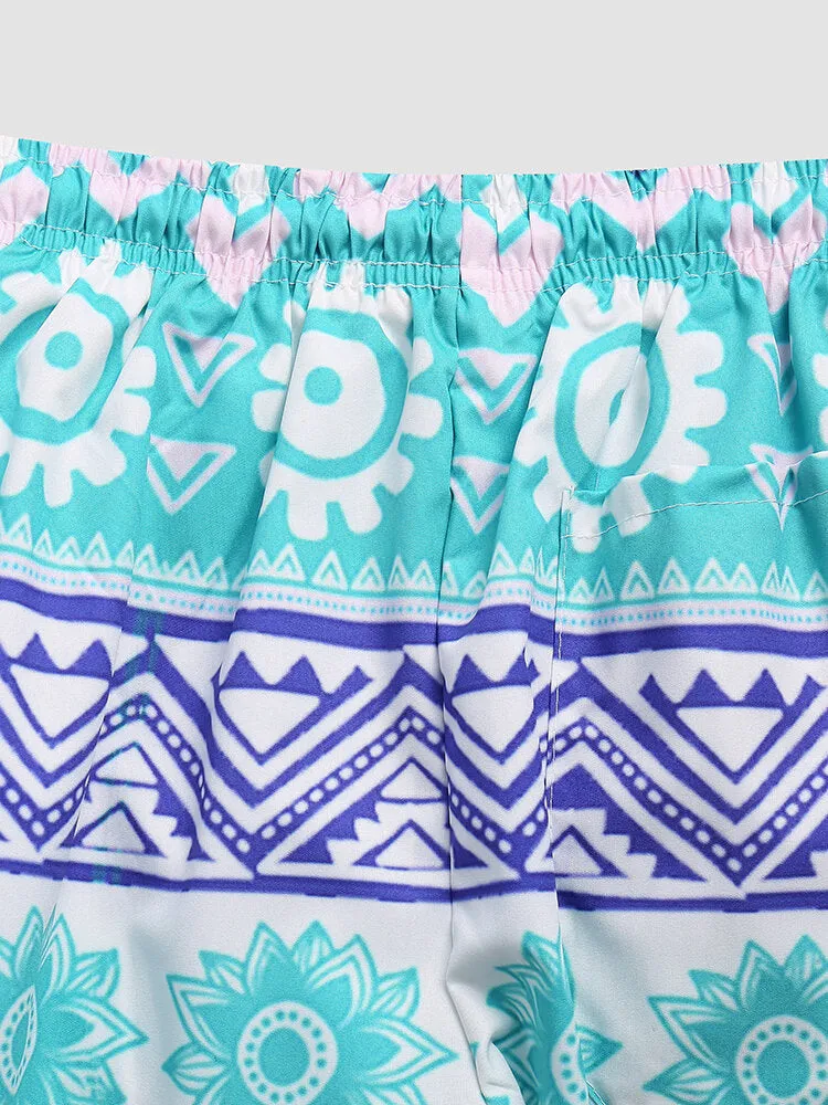 Men's Quick Dry Floral & Geometric Print Board Shorts with Mesh Lining