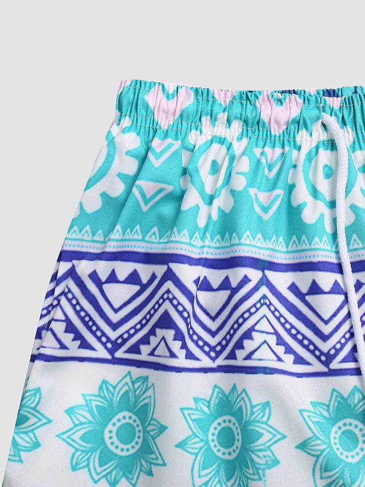 Men's Quick Dry Floral & Geometric Print Board Shorts with Mesh Lining