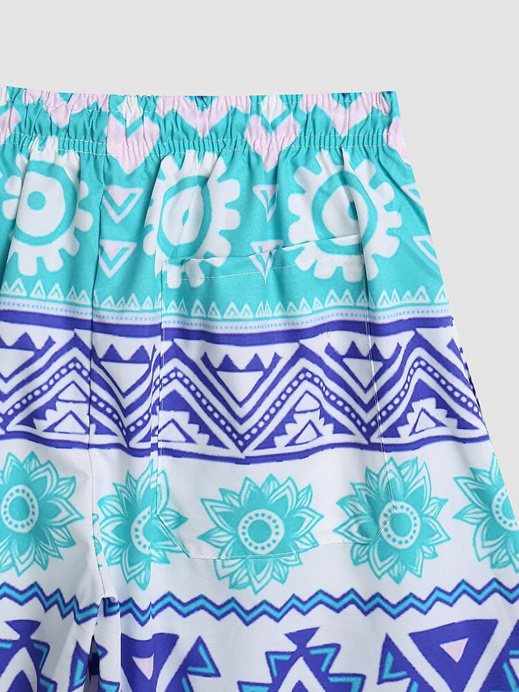 Men's Quick Dry Floral & Geometric Print Board Shorts with Mesh Lining