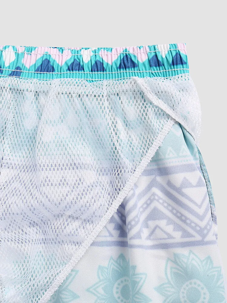 Men's Quick Dry Floral & Geometric Print Board Shorts with Mesh Lining