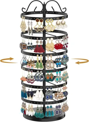 MODOWEY 6 Tier Rotating Metal Earring Holder Organizer Stand Adjustable Display Tree for Women, 264 Holes Large Storage Rack for Stud Post Dangling Hoop, Keep Earrings Neatly Arranged(Black)
