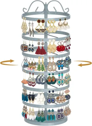 MODOWEY 6 Tier Rotating Metal Earring Holder Organizer Stand Adjustable Display Tree for Women, 264 Holes Large Storage Rack for Stud Post Dangling Hoop, Keep Earrings Neatly Arranged(Grey)
