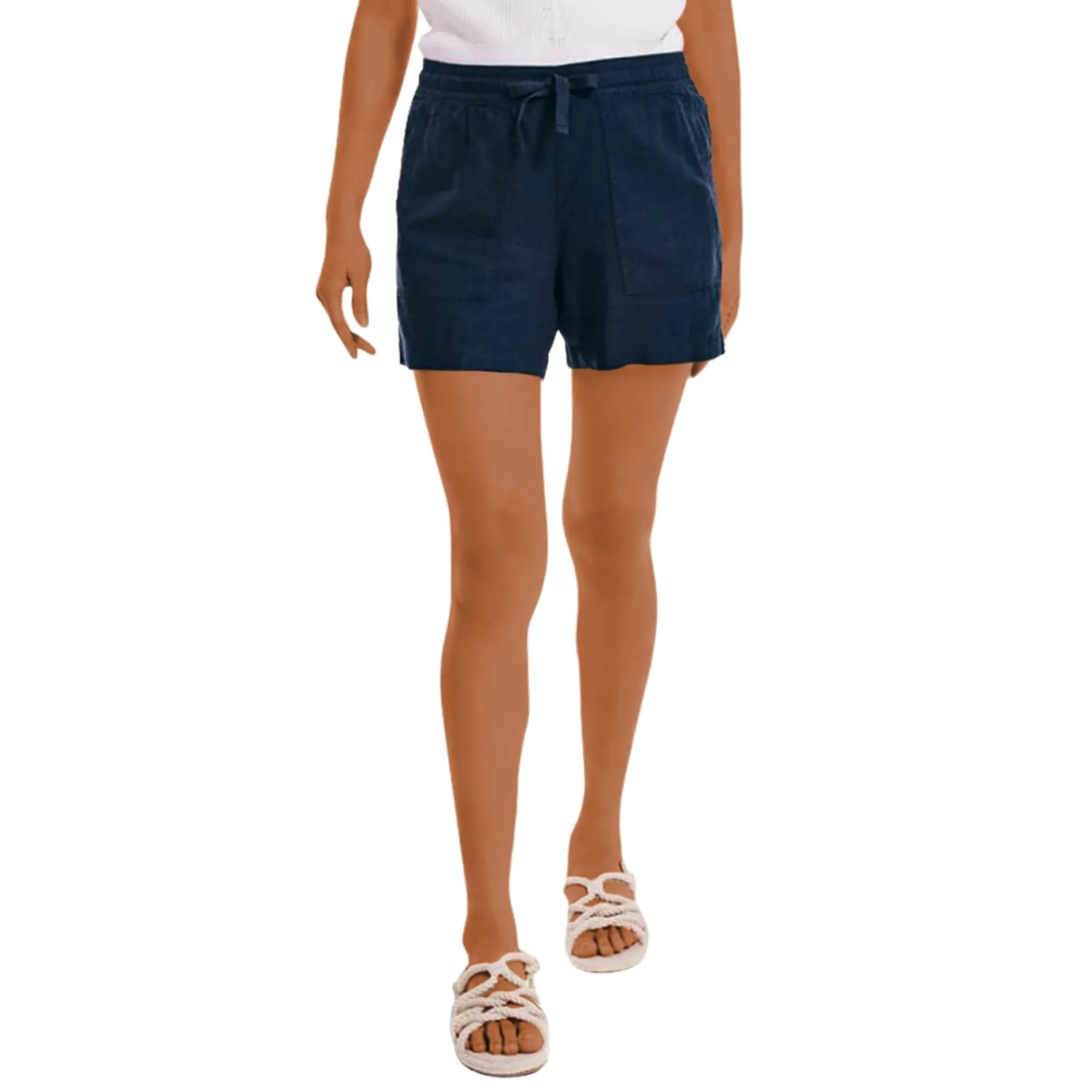 Nautica Women's Linen Blend Side Pockets Elastic Drawstring Casual Shorts