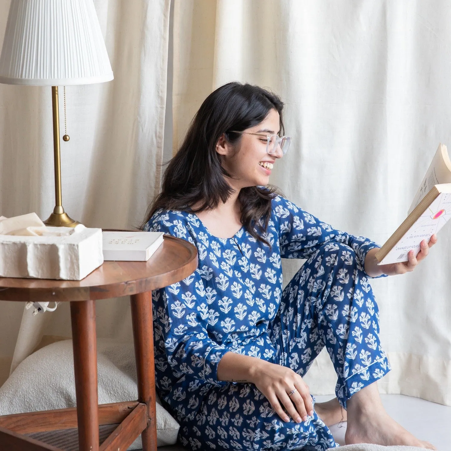 Neela Cosmos Floral Blockprinted Loungewear Pyjama Set