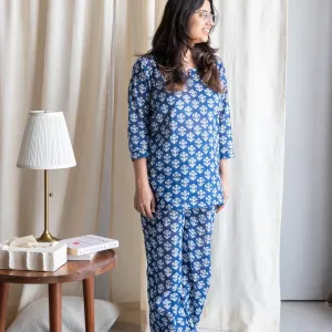 Neela Cosmos Floral Blockprinted Loungewear Pyjama Set
