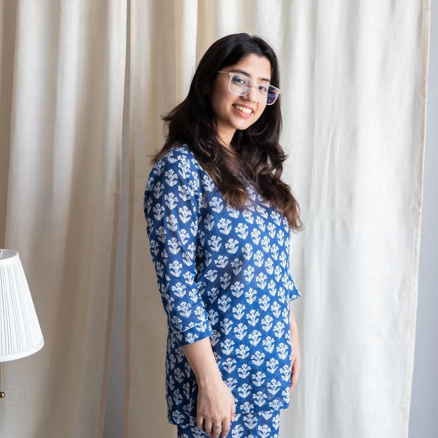 Neela Cosmos Floral Blockprinted Loungewear Pyjama Set