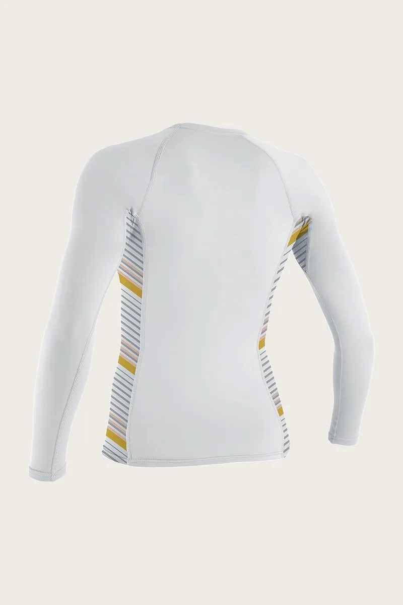 O'Neill Women's Side Print Long Sleeve Rash Guard - White/ Mika - 5406S