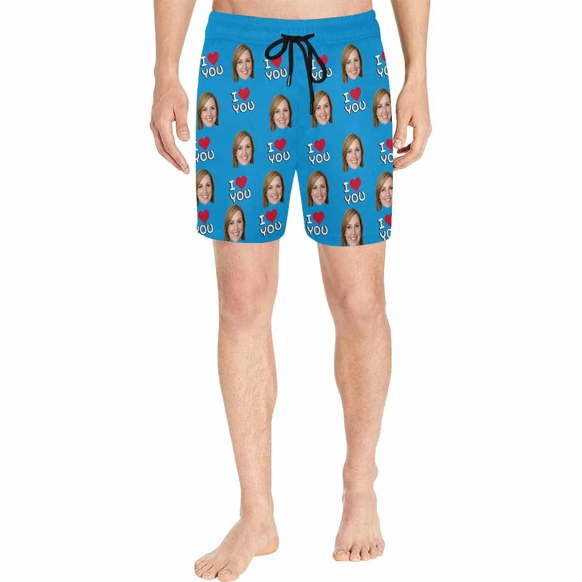 Personalized I Love My Girlfriend Swim Trunks with Custom Face Men's Quick Dry Swim Shorts