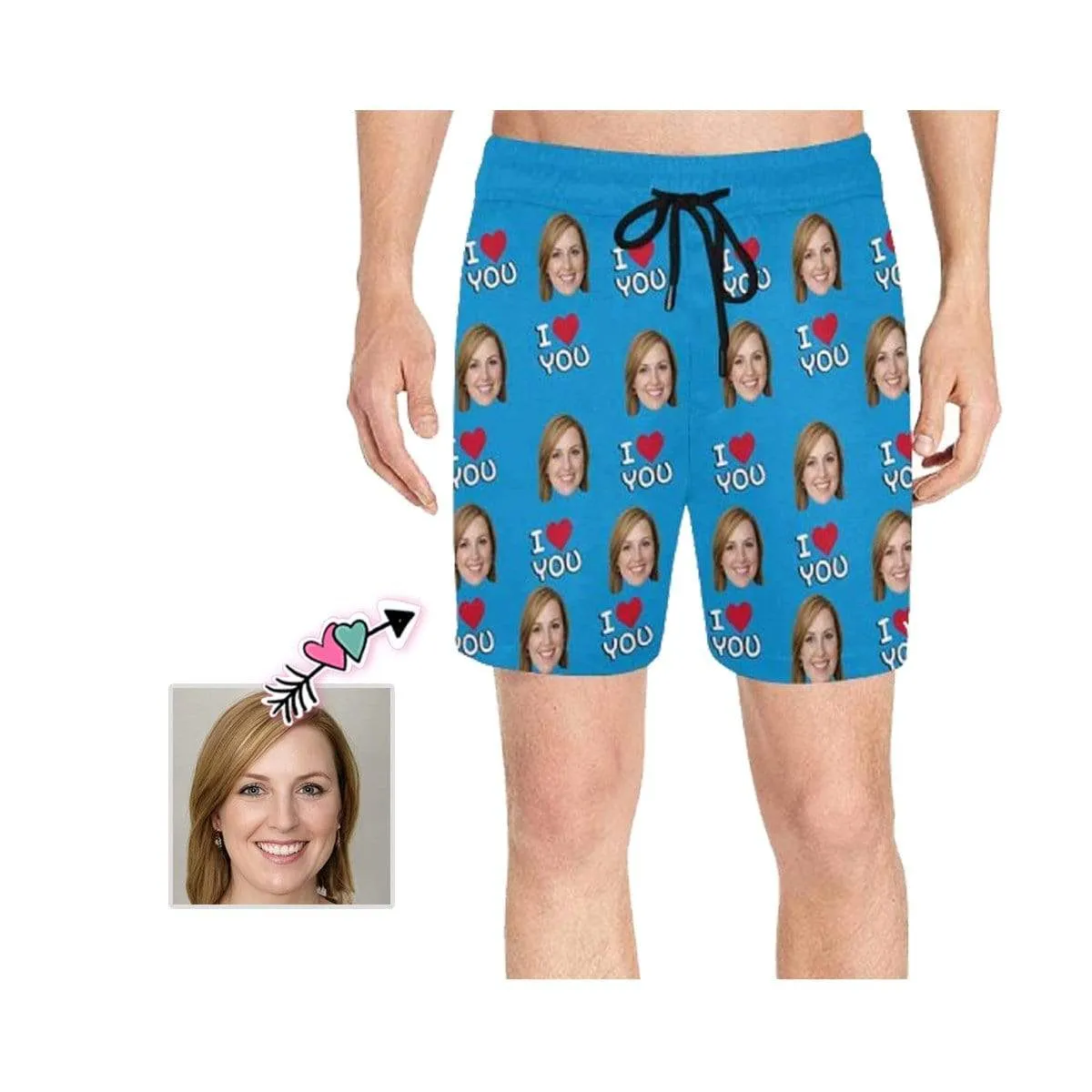 Personalized I Love My Girlfriend Swim Trunks with Custom Face Men's Quick Dry Swim Shorts