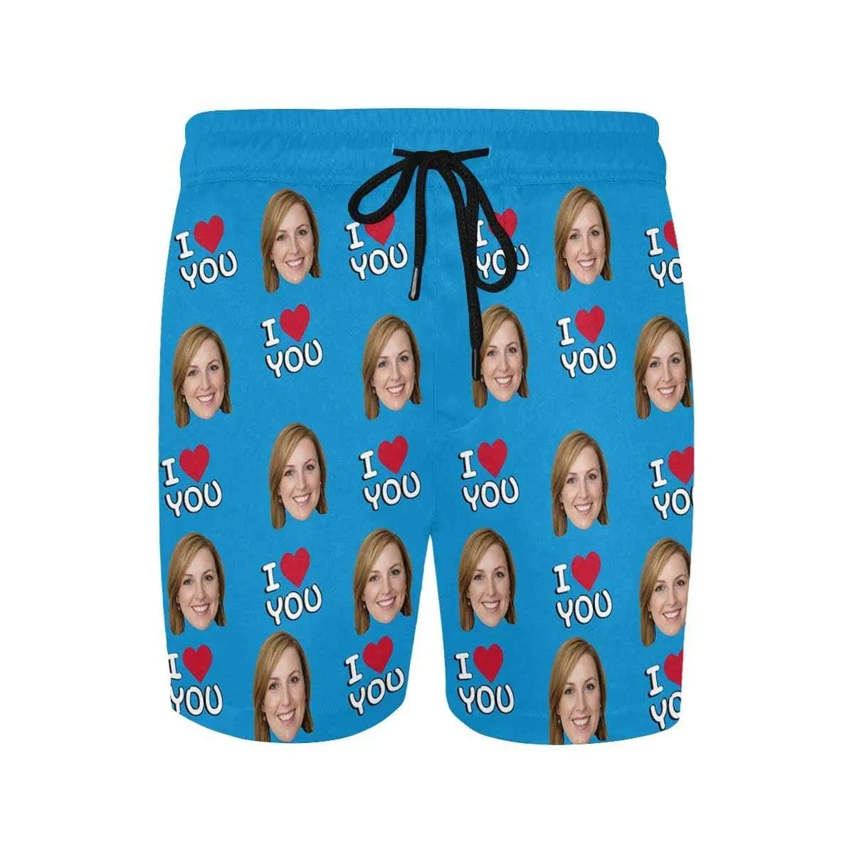 Personalized I Love My Girlfriend Swim Trunks with Custom Face Men's Quick Dry Swim Shorts